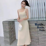 Women's Spring Autumn Long Split Sweater Sling Dress Two Piece Set Lady Graceful Black Knit Clothing Sleeveless Dresses Outfits