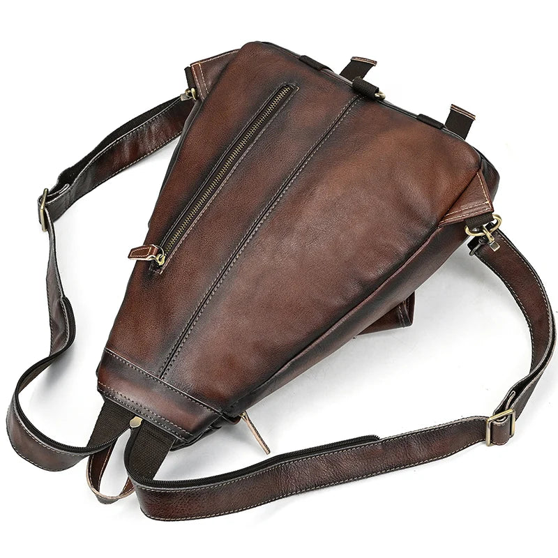 Single Shoulder Bagpack Genuine Leather Chest Bag Outdoor Riding Bag Chest Packs For Biker Men Male Sling Bags Cow Leather