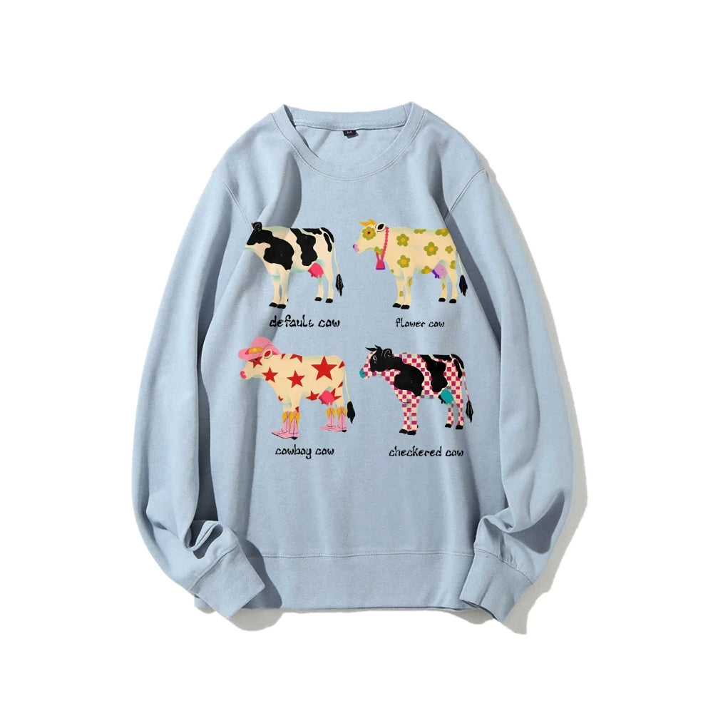 Cute Cartoon Cow Print T-Shirt Pure Cotton Washed Shoulder Round Neck Neutral Style Fashion Trend New High Quality Short Sleeves