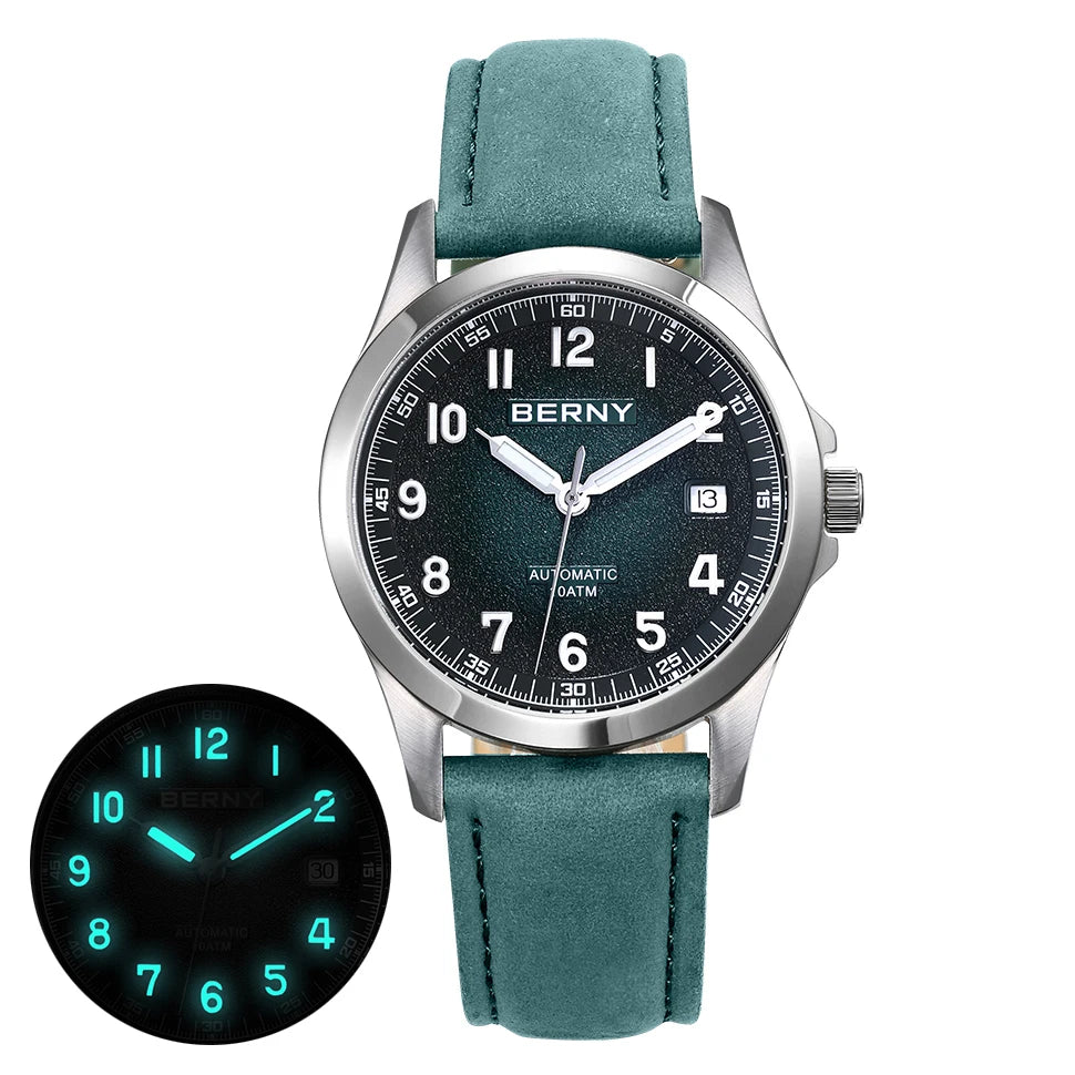 BERNY Frosted Dial Automatic Watch Men Luminous Mechanical Original ST2130 Wristwatch Sapphire Luxury Men Watch 10ATM Waterproof