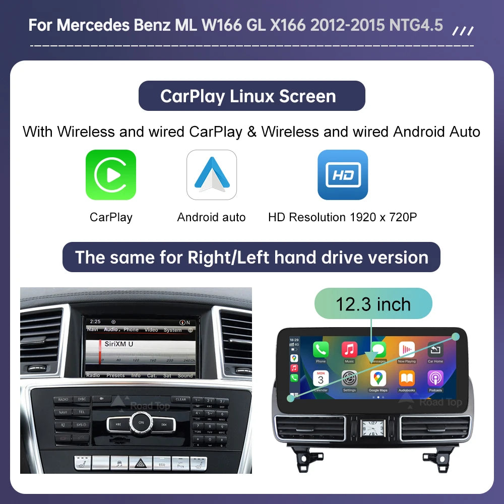 12.3" CarPlay Screen for Mercedes-Benz ML/GL 2012–2015