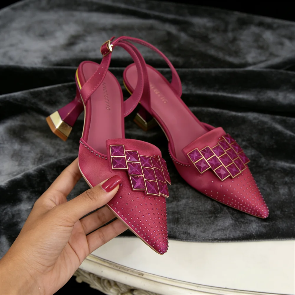 Women's Pointed-Toe Slingback Stiletto Heels with Sparkle Detail