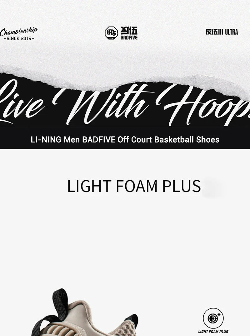 Li-Ning Men's BAD5 STORM 2024 WNTR Outdoor Basketball Shoes LIGHT FOAM PLUS Cushion TUFF OS Wearable LiNing Sneakers ABFU051