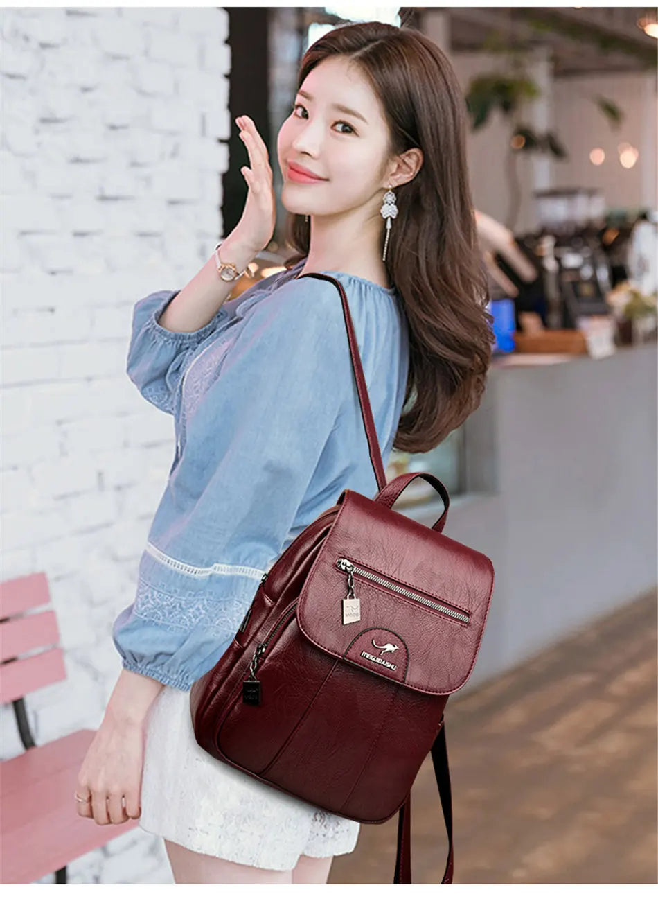 Women's Leather Backpack with Organizer Pockets