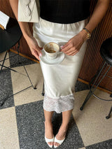 Elegant High-Waist Lace Midi Skirt