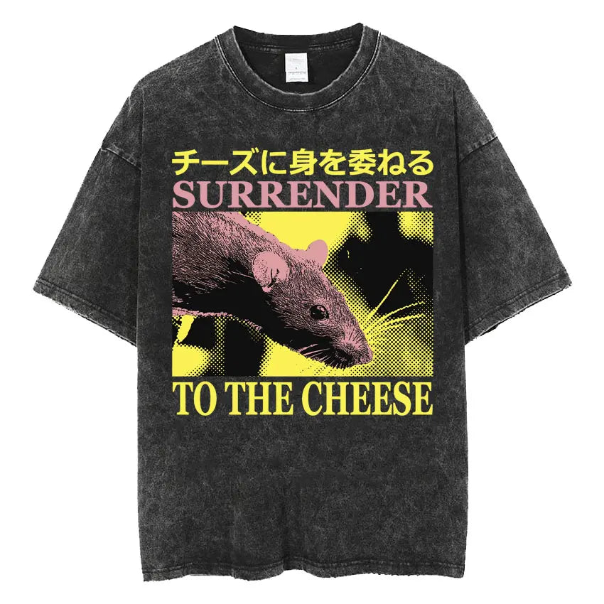 The Horrors Are Never Ending Yet I Remain Silly T-shirt Funny Japanese Style Frog Retro Washed T Shirt Men's Oversized Tees Tops