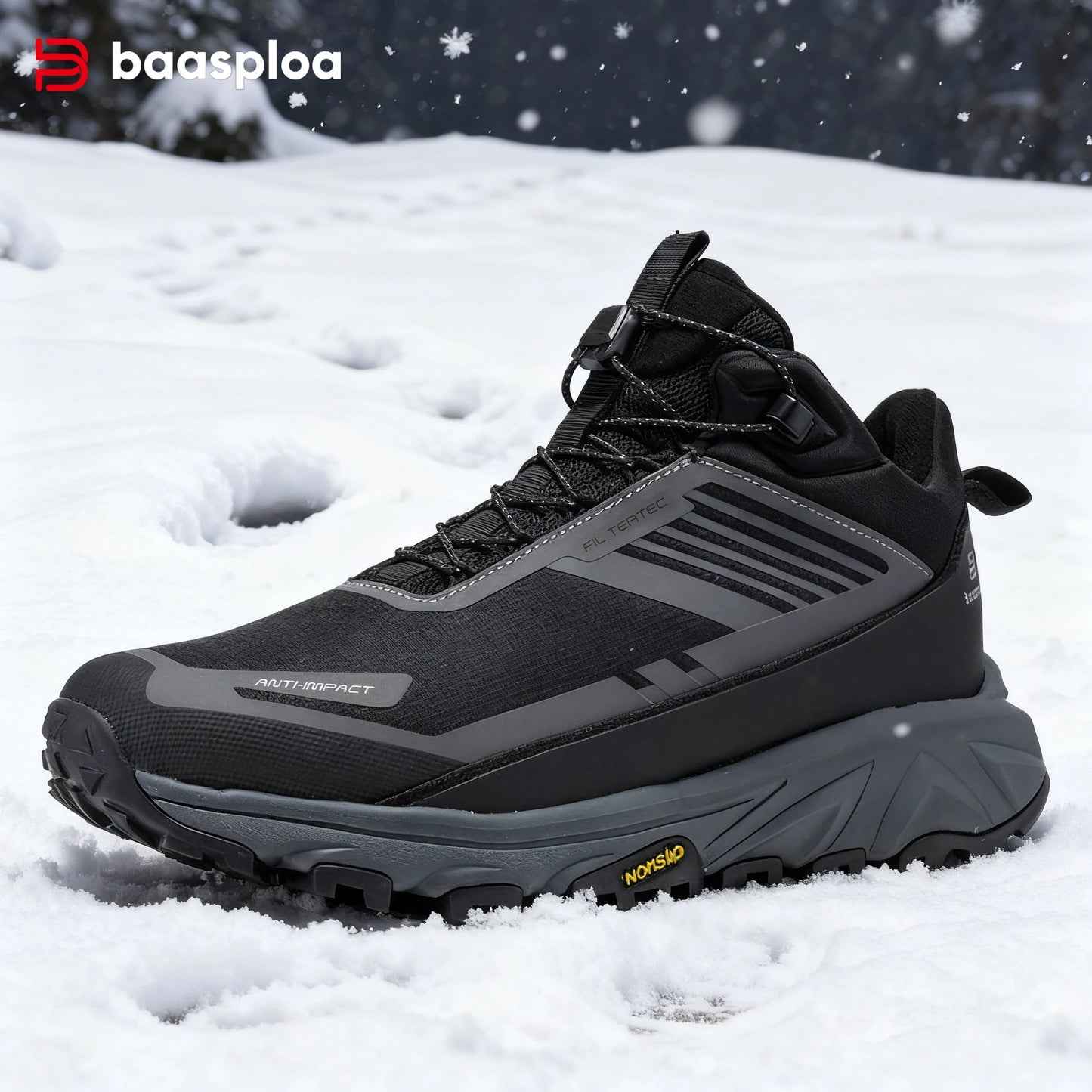 Baasploa Men Hiking Shoes Outdoor Waterproof Resistant Sneakers Male Winter Comfort Plush Warm Casual Walking Shoes Non-Slip