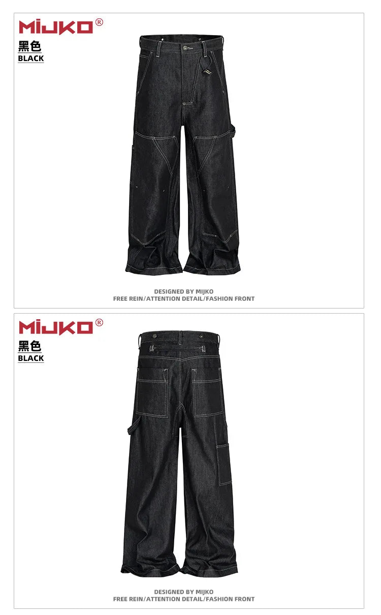 MIJKO Black Original Cow Jeans Wood Trousers Bright Line Design Comfortable Fit Workwear Casual Pants ZJ118