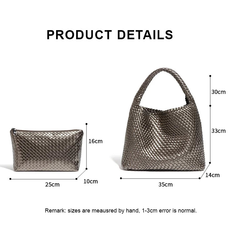 2025 Women Bag Luxury PU Leather Handbag Lady Fashion Handmade Knitting Tote Female Hand-woven Basket Shoulder Bag with Purse