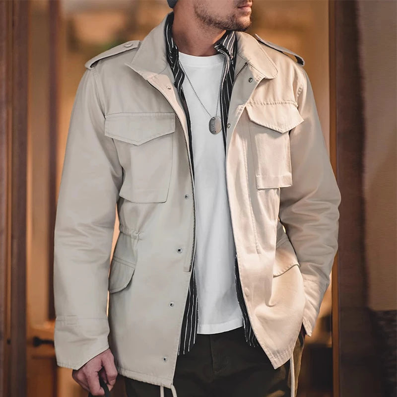 Men's Vintage Military Field Jacket – Cotton Zip Coat