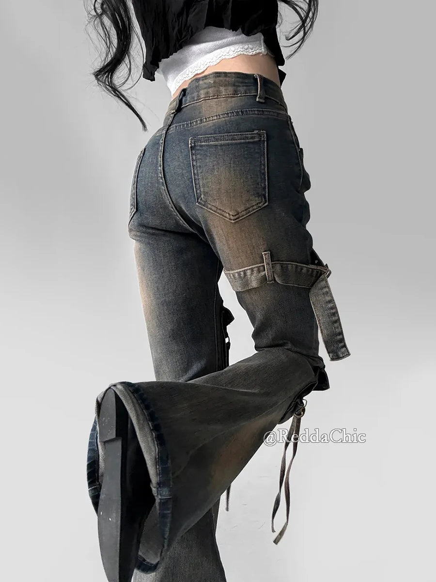 Women's Y2K Cargo Flare Jeans | Vintage Low Rise