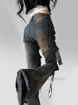 Women's Y2K Cargo Flare Jeans | Vintage Low Rise