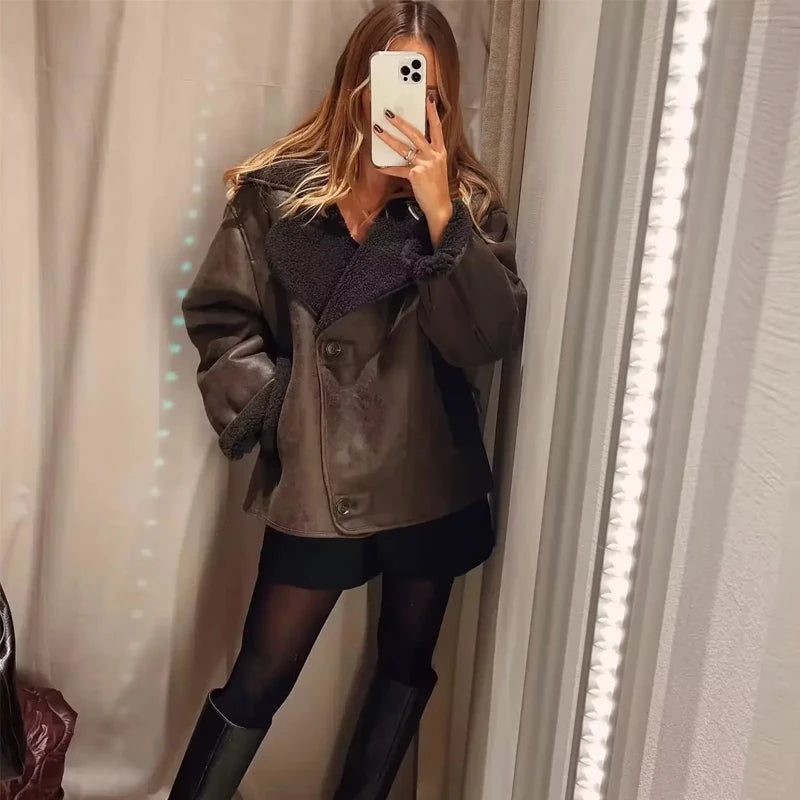 Women’s Oversized Faux Leather Bomber Jacket