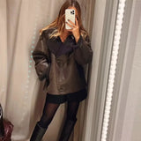 Women’s Oversized Faux Leather Bomber Jacket