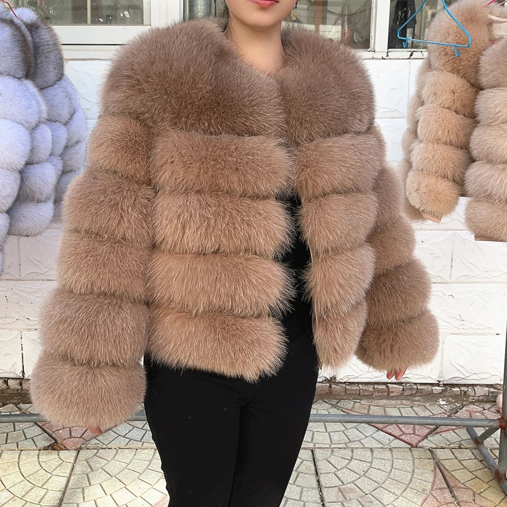 Genuine Fox Fur & Leather Winter Coat