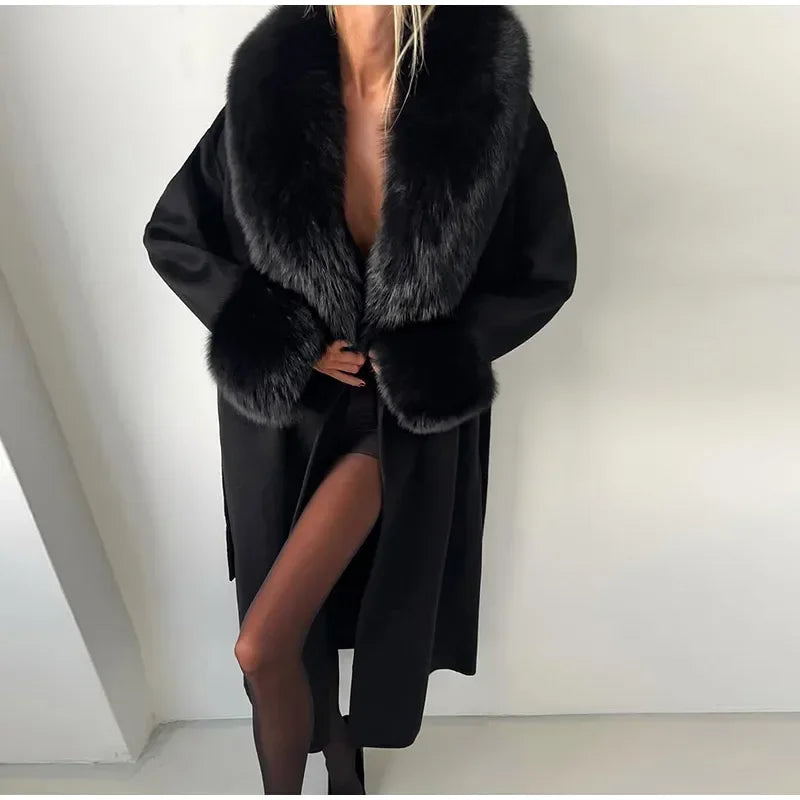Faux Fur Patchwork Woolen Overcoat