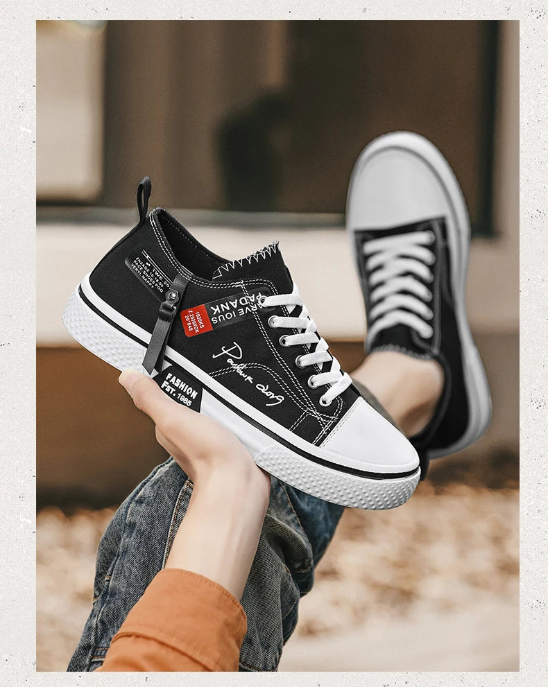 Men's Plus Size Canvas Sneakers — Breathable Lace-Up Casual Flat Shoes