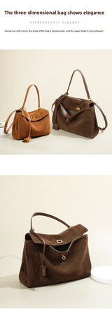 Large Capacity Autumn Winter Suede Leather Tote Bag Frosted Cowhide High-Grade Shoulder Bag for Women