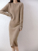 100% Merino Wool Long-Sleeve Midi Sweater Dress