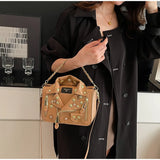 Jacket Collar Shaped Crossbody Shoulder Bag,Women Metal Flower Studded Handbag ,Niche Designer Streetwear Fashion Rivet Tote Bag