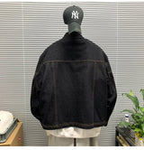 American Vintage Denim Jacket Men Stand Collar Cotton Spring Metal Button Splicing Regular Fit Streetwear Trendy Casual Outwear