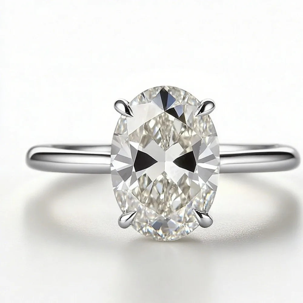 1ct Oval Moissanite Engagement Ring – Sterling Silver 4-Prong Pave Setting
