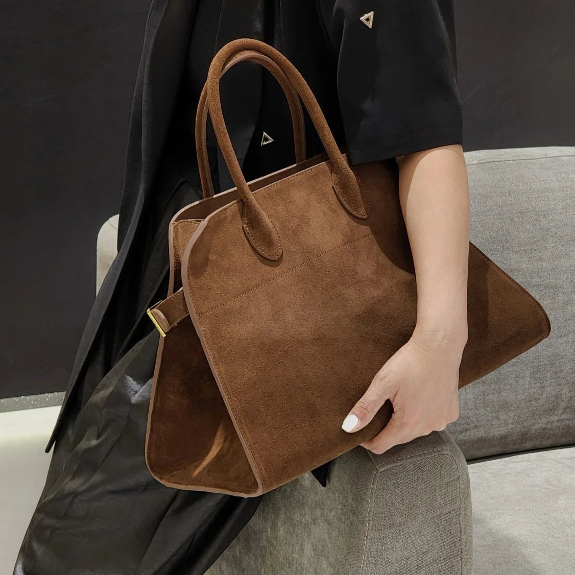 High Quality Autumn Winter New Matte Suede Tote Bag Large Capacity Commuter Casual Portable Shoulder Genuine Leather Women's Bag