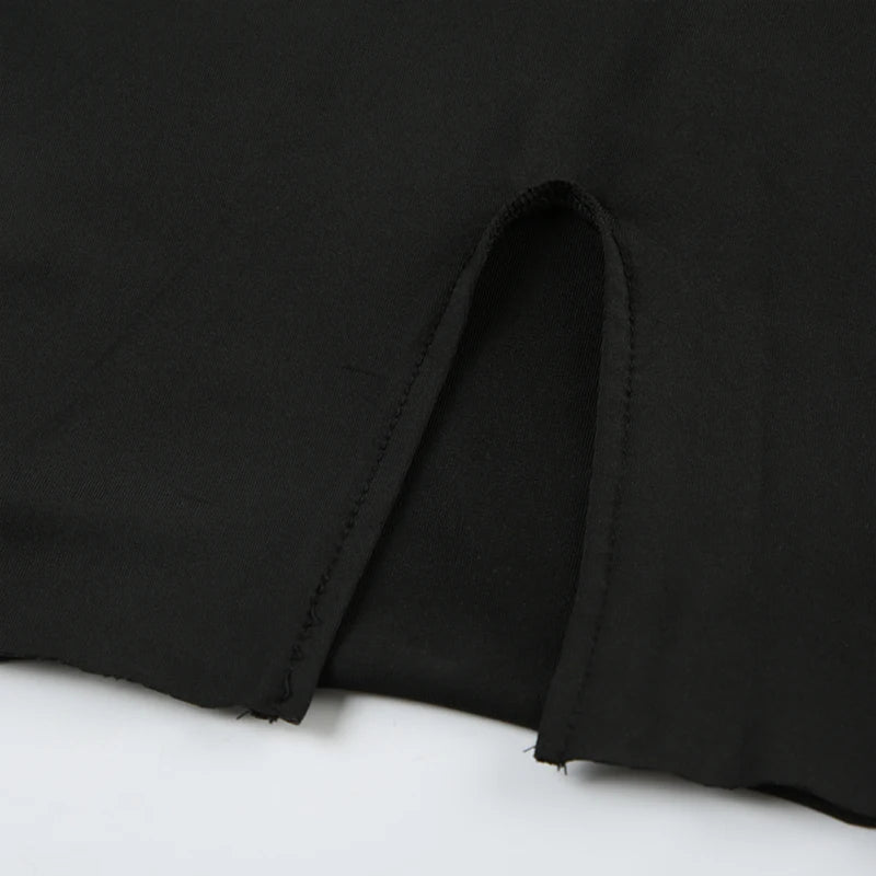 Autumn Black Square-Neck Backless Mini Dress - Long Sleeve Slim Fit Streetwear