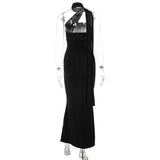 Elegant Halter Ruched Backless Maxi Dress