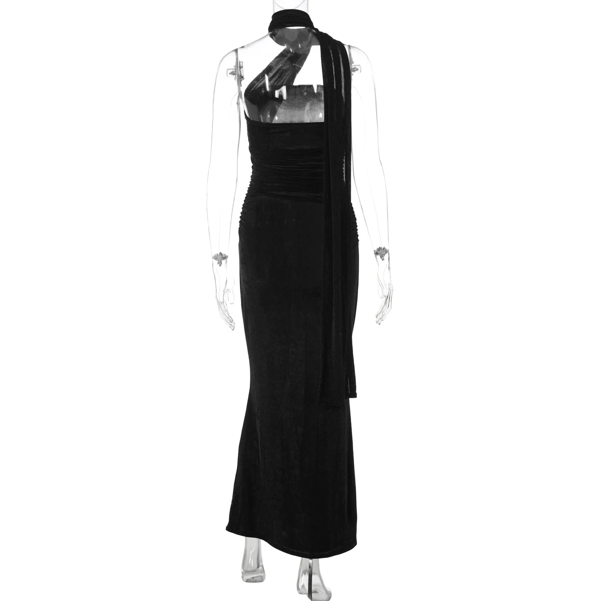 Elegant Halter Ruched Backless Maxi Dress