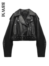 Women's Faux Leather Belted Moto Jacket