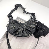  ﻿ 2026 New Women's Fashion Shoulder Bag European Vintage Style Cropped Studded Motorcycle Bag Soft Material Crossbody Design
