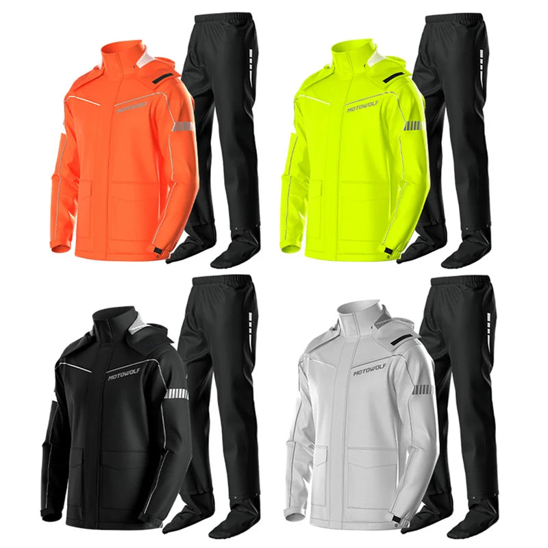 Men's Waterproof Motorcycle Rain Suit – Reflective Split Jacket & Pants
