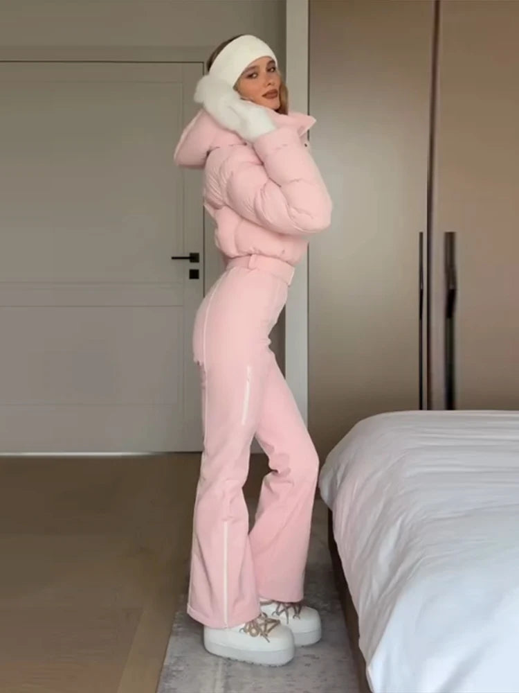 Women's Winter Fur-Trim Hooded Jumpsuit