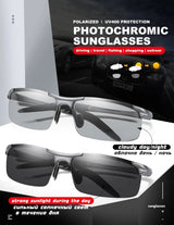 SZTZX Aluminium Rimless Outdoor Sport Photochromic Sunglasses Men Polarized  Anti-UV Driving Fishing Glasses Cycling Goggle