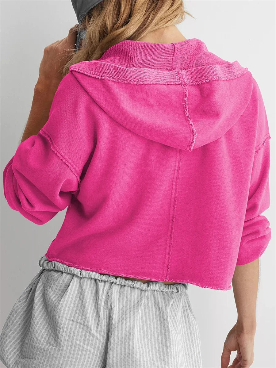 Women's Relaxed V-Neck Cropped Hoodie