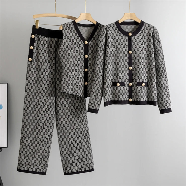 Elegant 3-Piece Geometric Knit Set – USA Made Quality