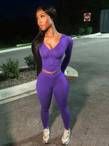 Nibber Sporty Casual 2 Piece Set Women Tracksuit Hooded Zip Crop Tops+Leggings Fitness Soft Stretch Streetwear Activity Suit
