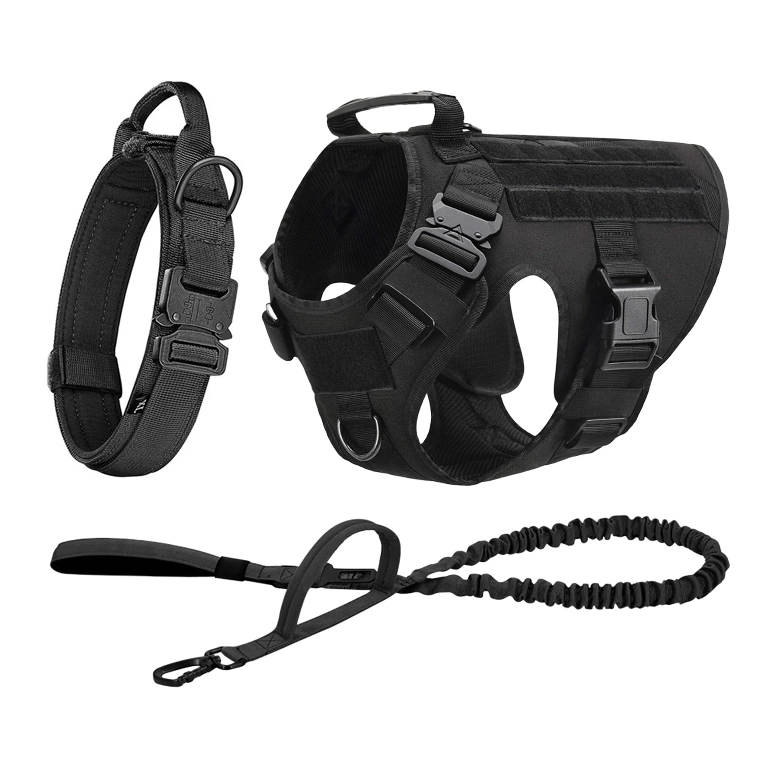Tactical Dog Harness Set – Collar, Leash & MOLLE Pouches