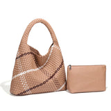 2025 Women Bag Luxury PU Leather Handbag Lady Fashion Handmade Knitting Tote Female Hand-woven Basket Shoulder Bag with Purse
