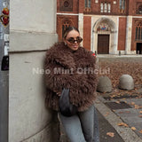 Lulicore Women’s Chic Brown Faux Fur Jacket – Premium Warm Autumn/Winter Overcoat