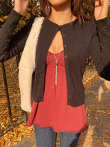 USA-Made Red Twist Flower Knit Cardigan – Vintage Y2K Slim Crop Top