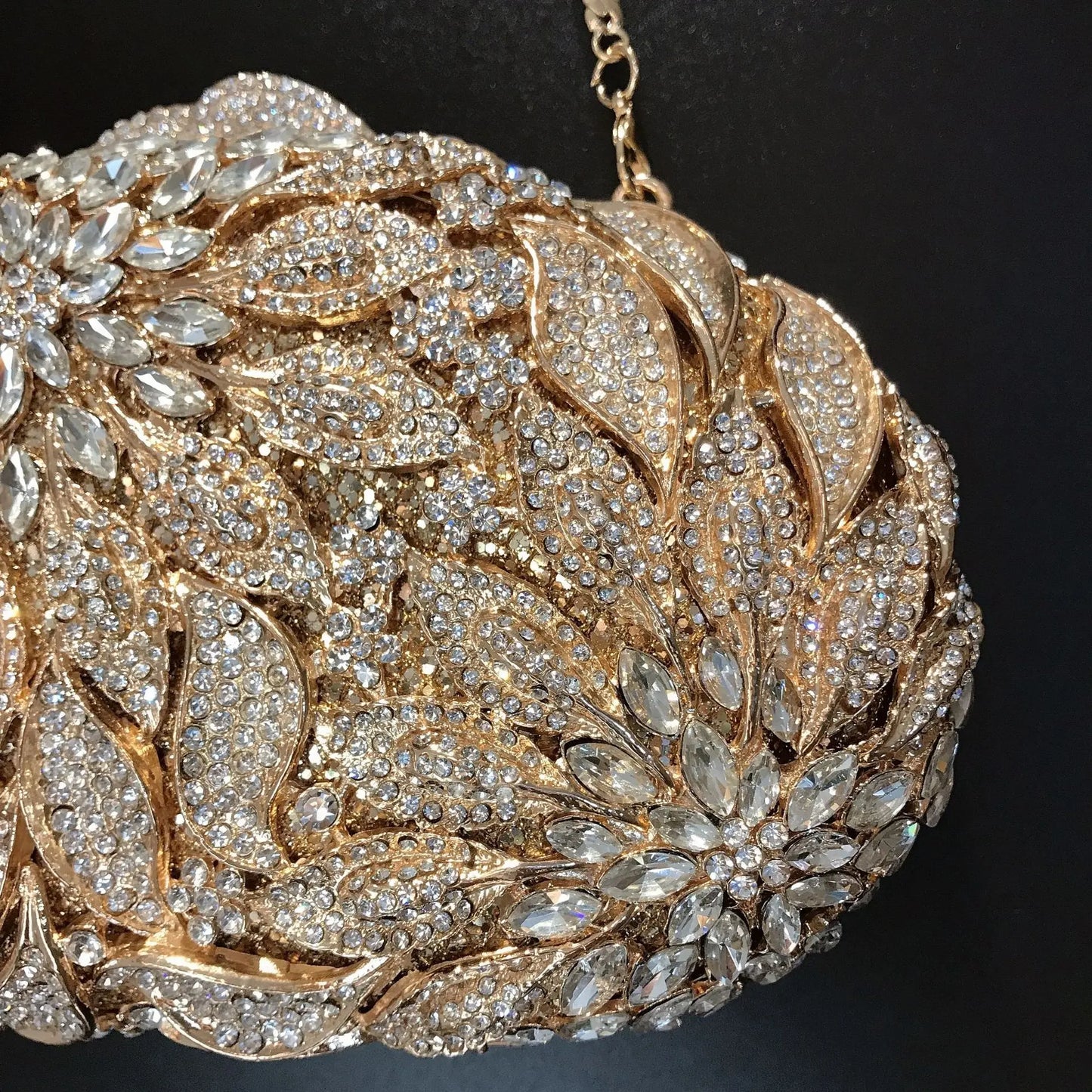 Gold Metal Leaves White Crystals Evening Clutch Bags Luxury Women Wedding Party Purse Ball Handbags Rhinestone Mini Shell Bag