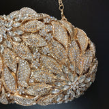 Gold Metal Leaves White Crystals Evening Clutch Bags Luxury Women Wedding Party Purse Ball Handbags Rhinestone Mini Shell Bag