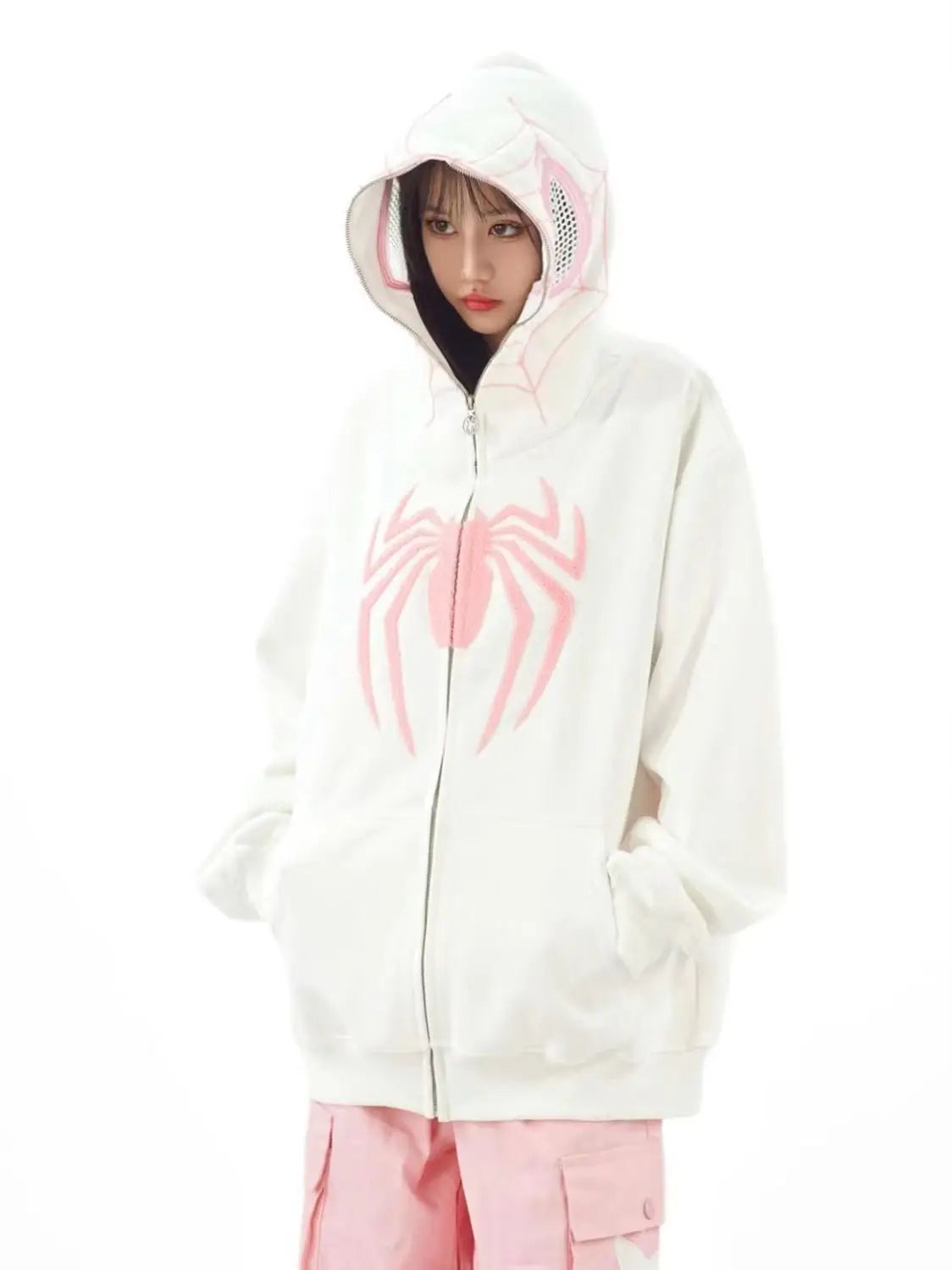 Oversized Y2K Spider Zip-Up Hoodie