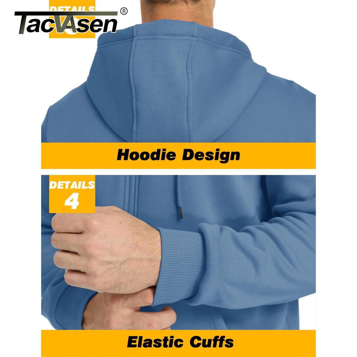 TACVASEN Men's Fleece-Lined Zip-Up Hoodie