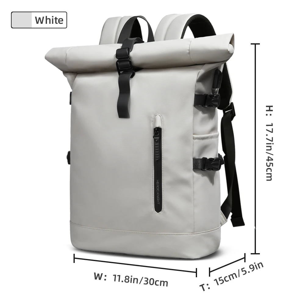 Heroic Knight Men's Backpack Waterproof Roll Top Backpack Women Travel Expandable USB Charging Large Capacity Laptop Bag Mochila