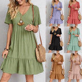 Elegant V-Neck Pleated A-Line Dress