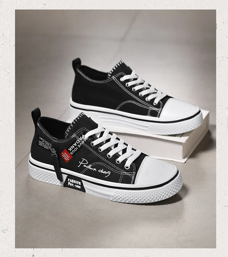 Men's Plus Size Canvas Sneakers — Breathable Lace-Up Casual Flat Shoes