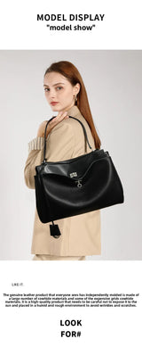 Large Capacity Women's Leather Handbag High-End Single Shoulder Crossbody Tote for Commuting